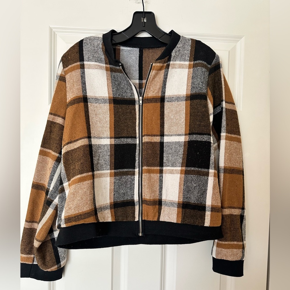 NWOT* SHEIN Plaid Bomber Zip-Up Jacket - Size Large